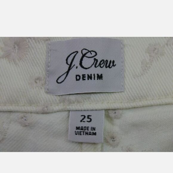 J.CREW BILLIE DEMI BOOT CROP 25 CREAM W/FLORAL EMBROIDERY BUTTON FLY RAW HEM NWT - Picture 8 of 10